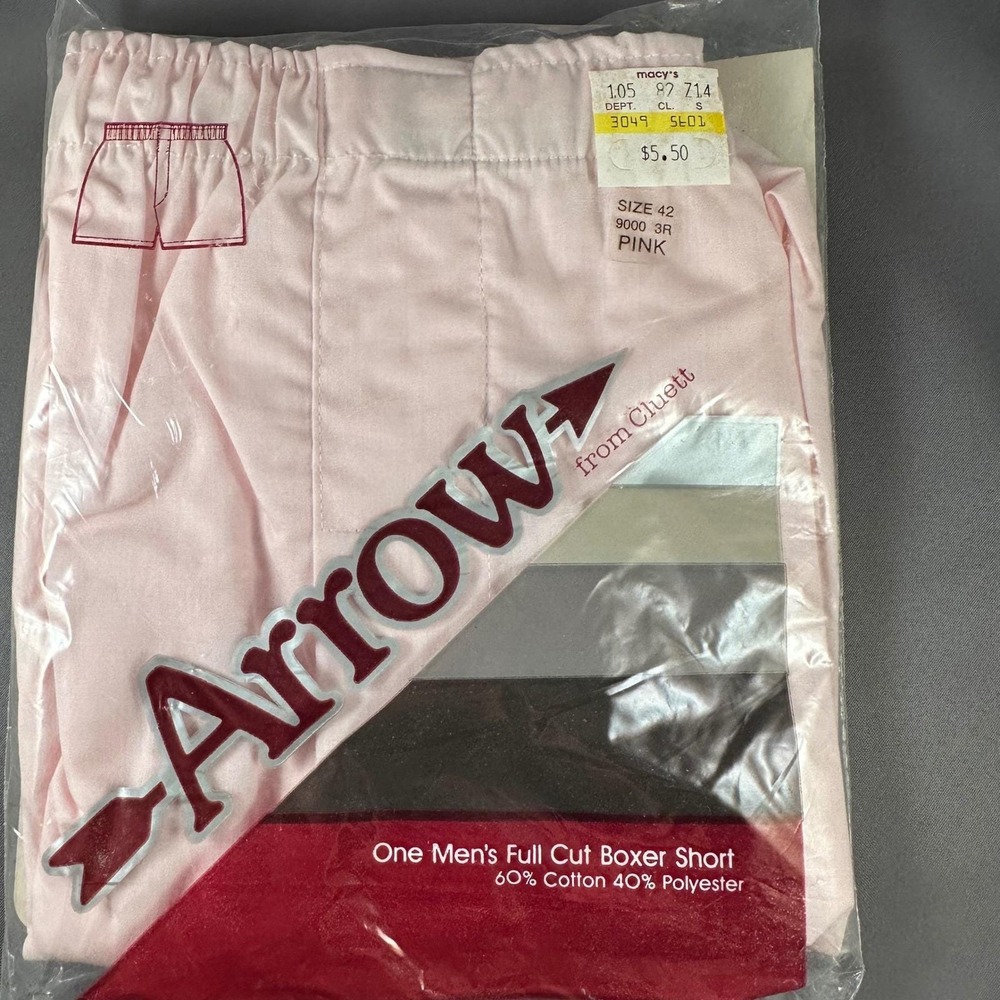 Vintage 70s Macys Arrow Pink Full Cut Boxer Short Men Size 42 Cotton Made in USA